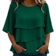 thumbnail image 2 of ClodeEU Women's Chiffon Tiered Ruffle Flared 3/4 Sleeve Blouse ,Casual Loose Fit Bohemian Top Green,Women's Plus M, 2 of 6