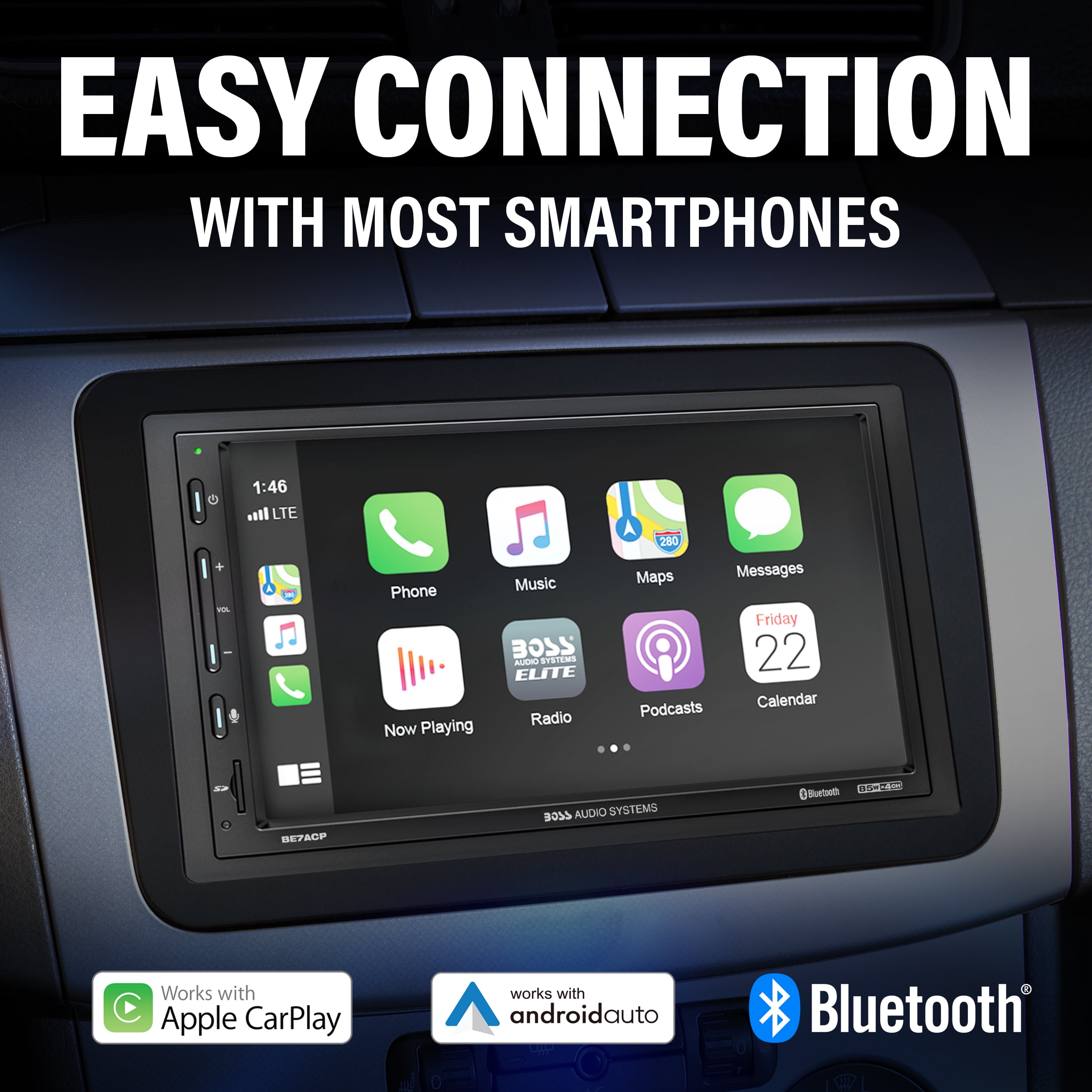 BOSS Audio Systems Elite BE7ACP Car Audio Stereo System - Apple CarPlay,  Android Auto, 7 inch Double Din, Touchscreen, Bluetooth Head Unit, Radio  Receiver, USB, SD, No CD Player, Hook up to
