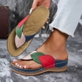 thumbnail image 2 of Rokment Women's Orthopedic Wedge Walking Flip Flops Boho Beach Vintage Casual Color Block Leather Arch Support Platform Chunky High Heel Dress Slippers Backless Sandals Dark Blue Size 6.5, 2 of 7