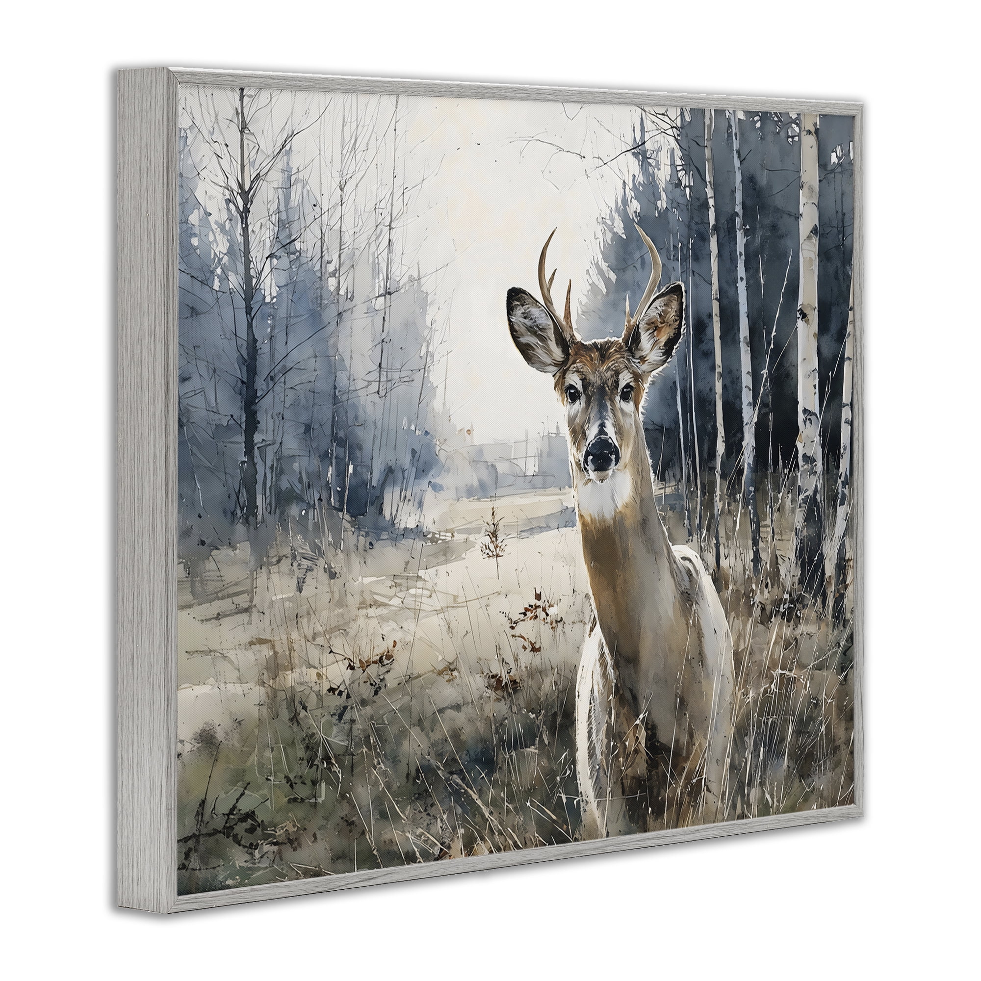 Stupell Industries Deer in Winter Wilderness Gray Framed Giclee Art, design by Franklyn Gregory
