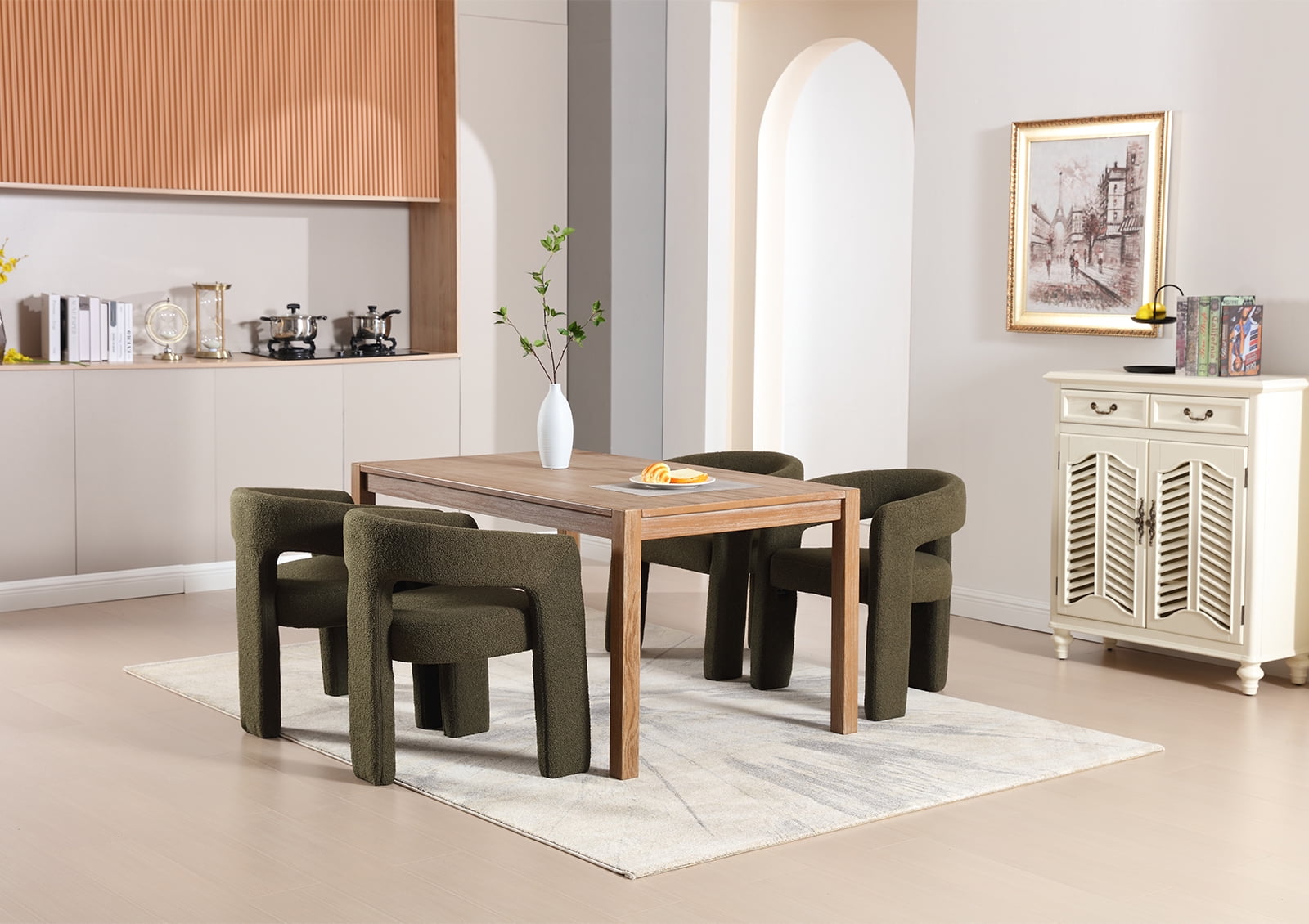 Guyou Modern Sherpa Upholstered Dining Chair, Cute Barrel Side Armchair Kitchen Chair with Armrests and Back for Living Room Dining Room Bedroom, Green