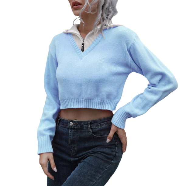 Gibobby Casual Suéter para Mujer, Elegante o Casual Suéter(Azul celeste,G)