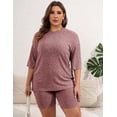 thumbnail image 4 of Avidlove Women Plus Size Pajamas Set Ribbed Knit 2 Piece Lounge Sets T-shirt with Biker Shorts Matching Outfits Loungewear Sweatsuits, 4 of 5