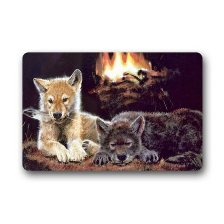 - WinHome Wolf Cubs At Fire Place Doormat Floor Mats Rugs Outdoors/Indoor Doormat Size 23.6x15.7 inches