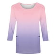 thumbnail image 4 of QQAMB Women's Tops Summer Trendy 3/4 Sleeve Gradient Color Crewneck Lightweight Tee T-Shirts with Pocket Pink M, 4 of 4