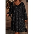thumbnail image 5 of Plusashion Black Allure Plus Size: Bubble Sleeve V Neck Sequin Mini Dress - Vintage Romance, 5 of 8