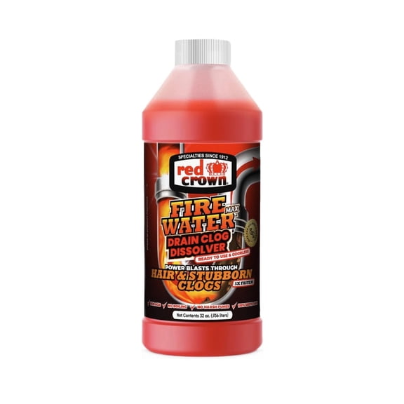 Fire Water Max Drain Clog Dissolver, Hair Clog Liquid Cleaner & Remover for Any Sink Shower Tub Pipe Drains Septic Safe, 5X Faster Action, 1 Quart