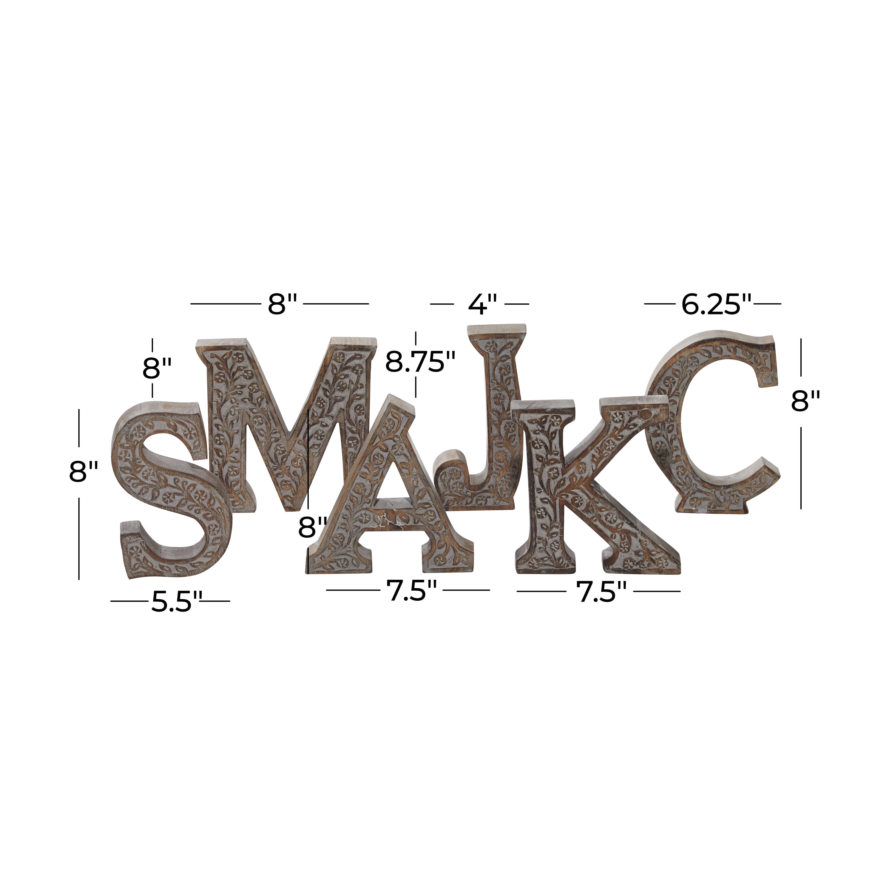 DecMode 8" Brown Wood Traditional Decorative Sign, 6 - Pieces