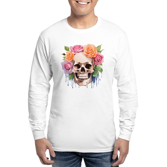 CafePress - Watercolor Skull & Roses Men's Long Sleeve T Shirt - Unisex Cotton Long Sleeve T-Shirt