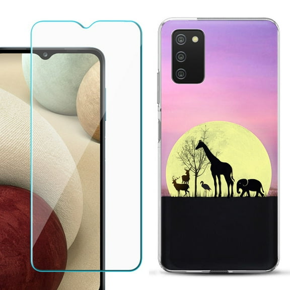 Slim-Fit TPU Fashion Phone Case for Samsung Galaxy A03s, with Tempered Glass Screen Protector, by OneToughShield ® - Moonlight Safari