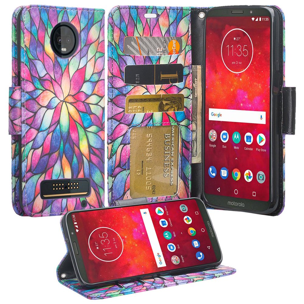 Motorola Moto Z3 Play Case, Cute Girls Women Pu Leather Wallet Case