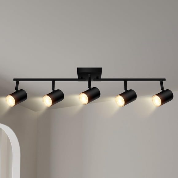 AUQUEE 5 Light Track Lighting Fixtures Ceiling, Matte Black Kichen Track Lighting, Rotatable Light Heads, Adjustable Modern LED T