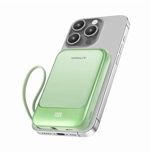 HAYANMagnetic Power Charger with USB-C Cable, 10000mAh Wireless Portable Charger with 15W Max Fast Charging, Built-in USB-C 22.5W PD Fast Charging LED Display for iPhone 16/15 Series, Samsung(Green)
