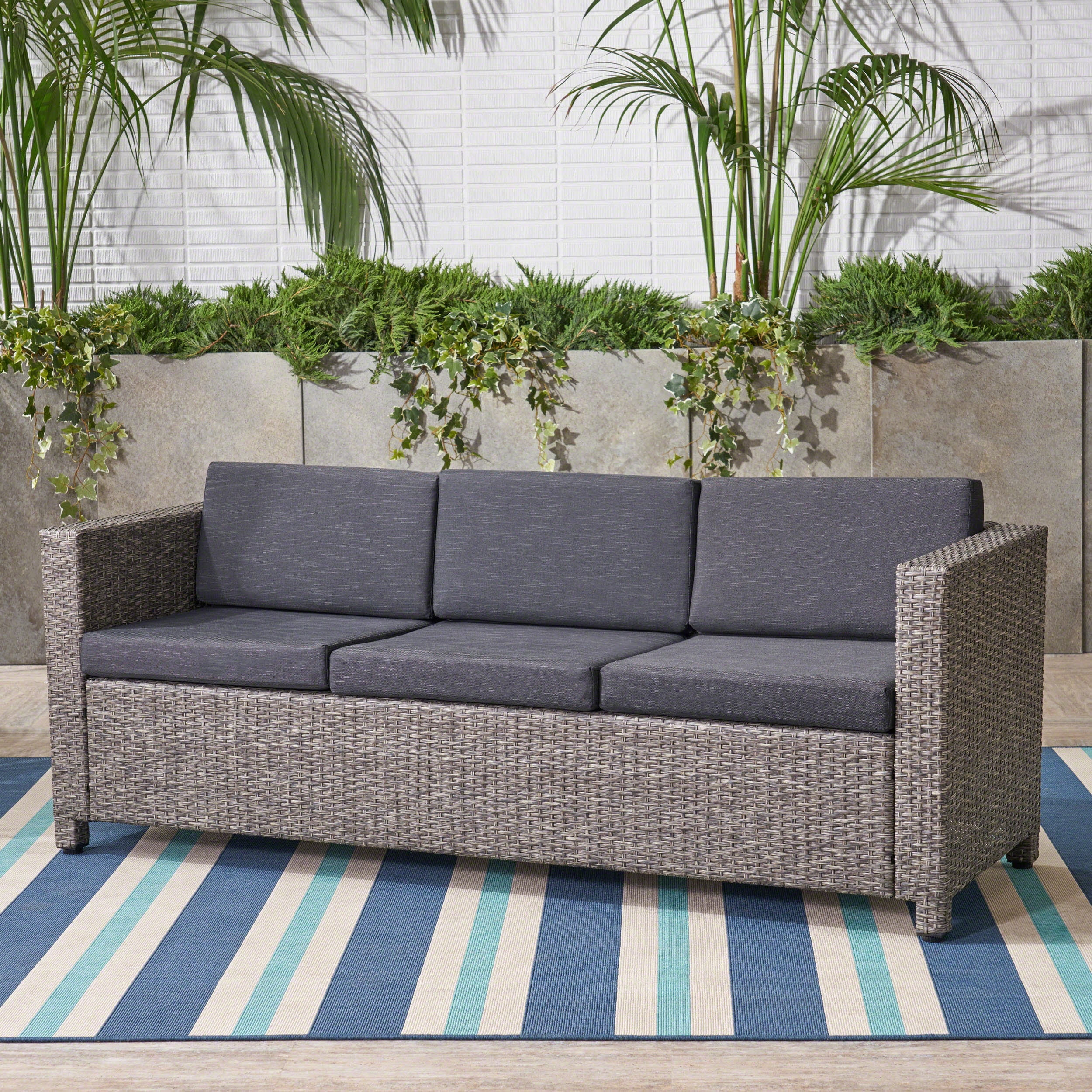 Outdoor Wicker 3 Seater Sofa with Cushions,Black,Grey - Walmart.com