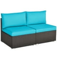 thumbnail image 1 of Patiojoy 2-Piece Outdoor Wicker Rattan Sectional Armless Sofa Chair w/ Turquoise Cushions, 1 of 5