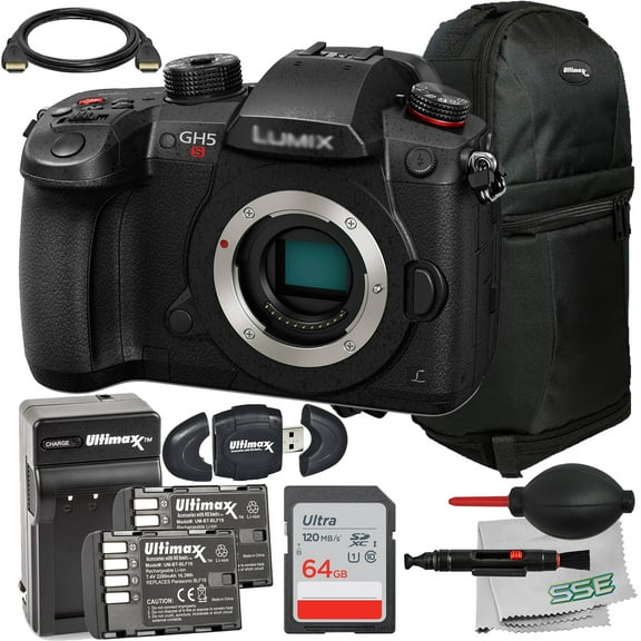 Ultimaxx Starter Panasonic Lumix DC-GH5S Mirrorless Camera Bundle – Includes: 2x Replacement Batteries, Camera Backpack & More