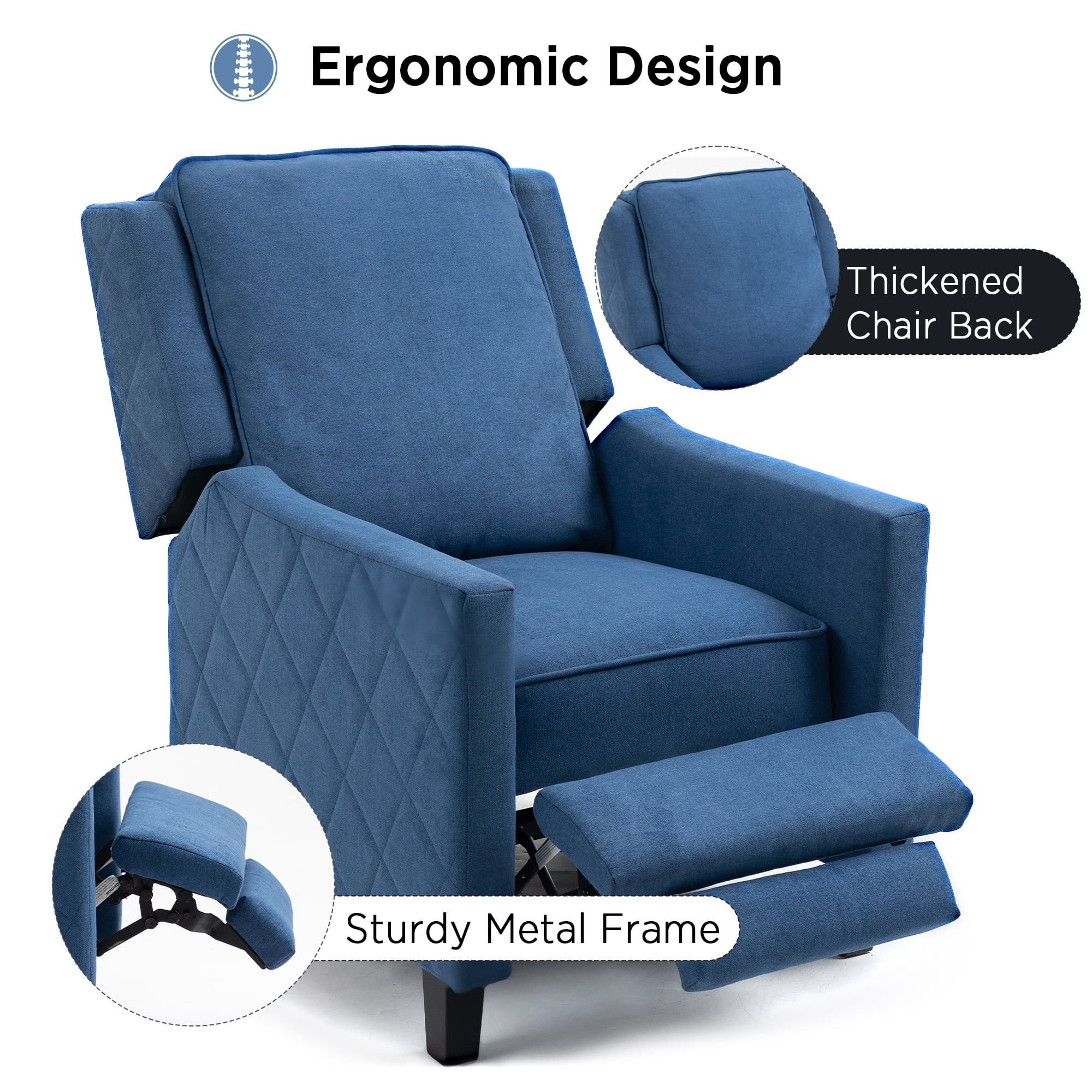 AVAWING Push Back Recliner Chair, Blue Wing Back, Fabrics, Mid-Century Accent, Living Room