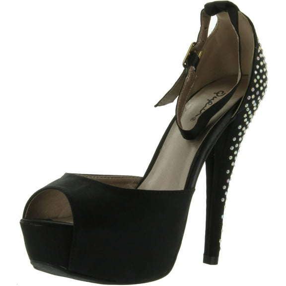 Qupid CHANCE-06 Jewel Rhinestone Platform High Heel Ankle Strap Party Sandal