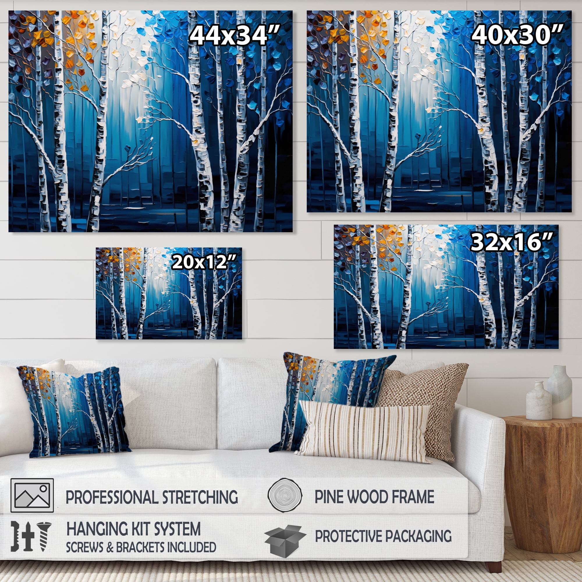 Designart Blue Birch Forest I Canvas Wall Art