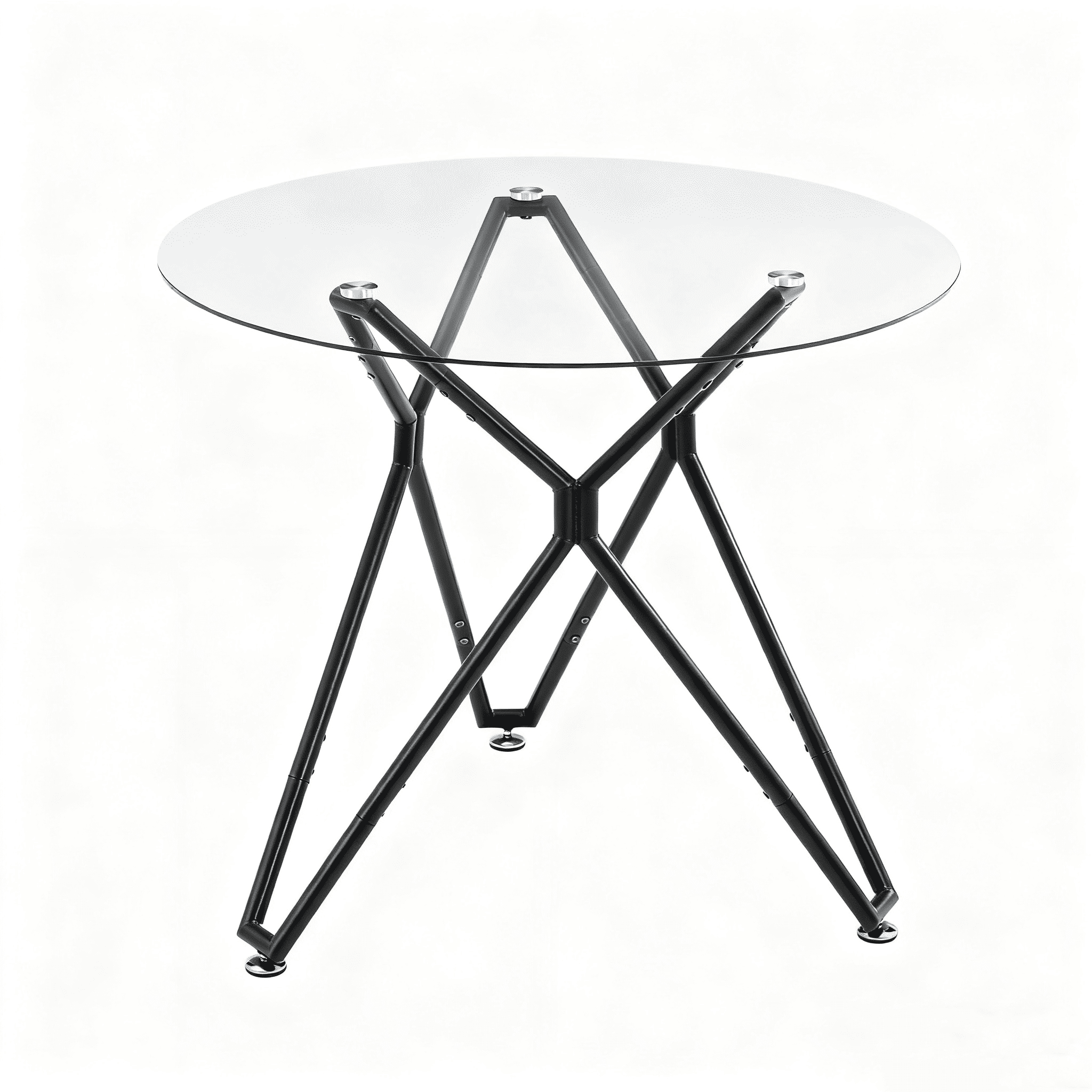 Dining Table with Round Tempered Glass Top 35.4 Inch, Space-Saving Kitchen Table and Bistro Table with Sturdy Metal Legs for 1-4 People, Black
