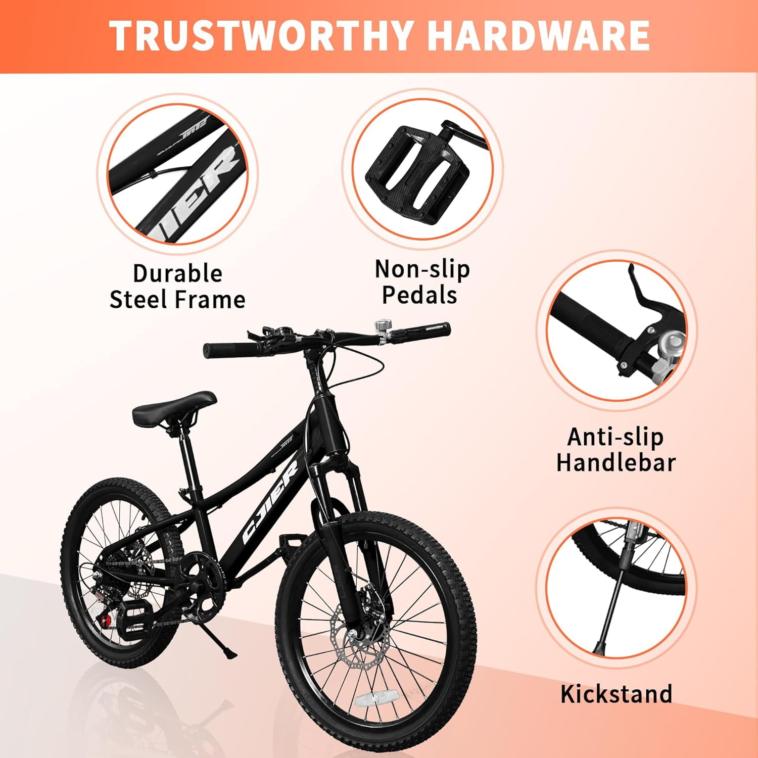 24 Inch Mountain Bike for Kids, Akaber Bicycles for Boys Girls 6-14 Years, 7 Speed Gears, Suspension Fork, Dual Disc Brakes, Anti-Slip Tires