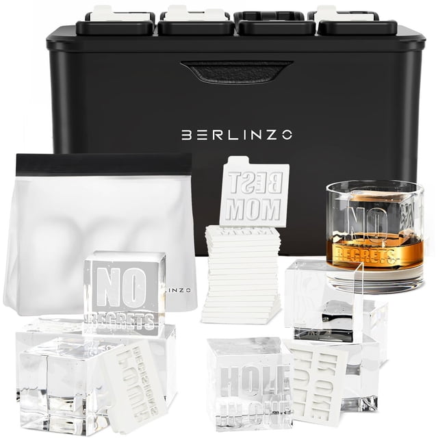 Molde para cubos de hielo BERLINZO de 8 cubos grandes de 5,3 cm, cubos transparentes