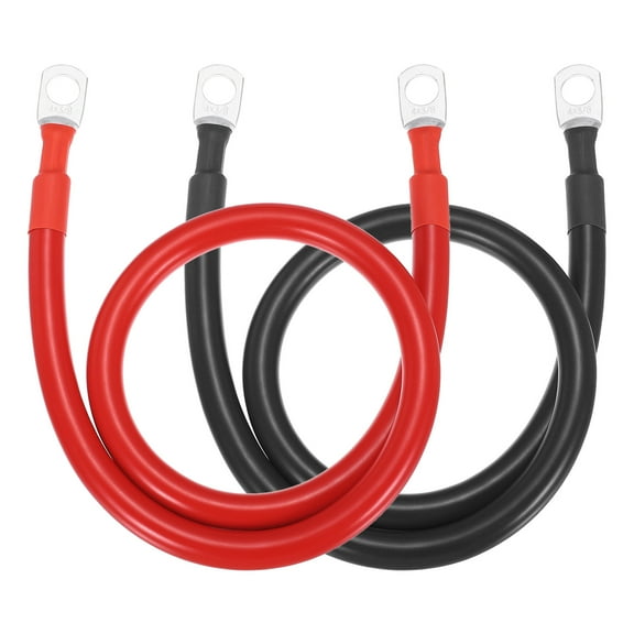 2PCS 4 AWG Battery Cable, 2ft Battery Inverter Cables with 3/8" Ring Terminals for Marine Solar Boat Car RV, Red Black