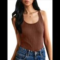 thumbnail image 1 of Camisetas Sin Mangas para Mujer, de Punto, con Cuello en U, Básicas e Informales de Verano. Marrón Oscuro L, 1 of 9