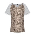 thumbnail image 4 of Mujeres Tops Casual verano encaje manga corta Split cuello túnica impresa camisetas camisetas Tops OAVQHLG3B Store lin121212, 4 of 5