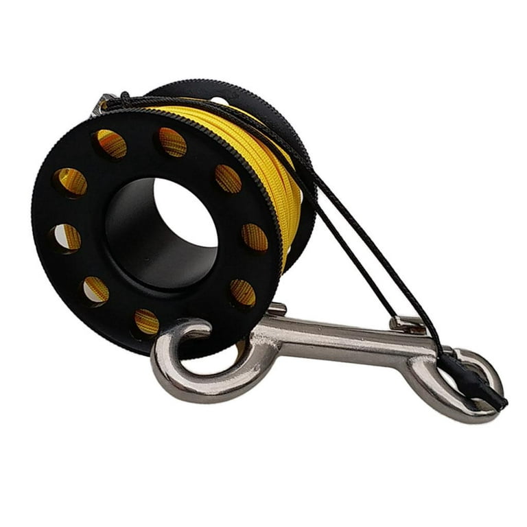 Simhoa Performance Finger Spool Reel, High Visibility Line Spool with Carabiner Stainless Steel Dual Ended Snap for Cave Wreck Scuba Diving Black, Size: As