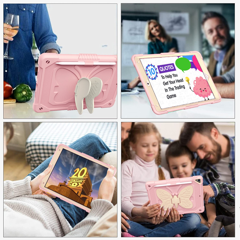 for iPad 10th/11th Generation 2022/2025(A16) Case with Butterfly Kickstand Wings Heavy Duty for iPad 10th Case 10.9'' Pencil Holder Shockproof Protective Cover Kids Girls for iPad 11th 11''，Pink