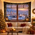 thumbnail image 3 of Snowy Village Inside Pine-Framed Window with Church and Lanterns, Nostalgic Rustic for Nature Lovers, Winter Home Decor, Christmas Gift, Tapestry Wall Hanging for Bedroom and Den, 3 of 7