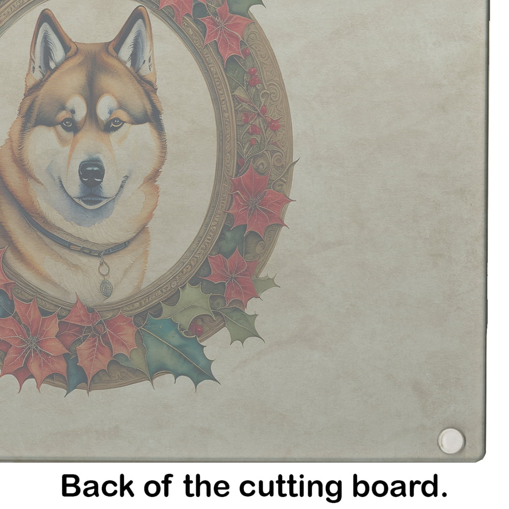 Akita Christmas Flowers Glass Cutting Board 12 in x 15 in