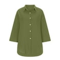 thumbnail image 6 of Diufon Cotton Linen Shirts Womens 3/4 Sleeve Side Hem Lace-Up Tops Solid Color Button Blouses, 6 of 6