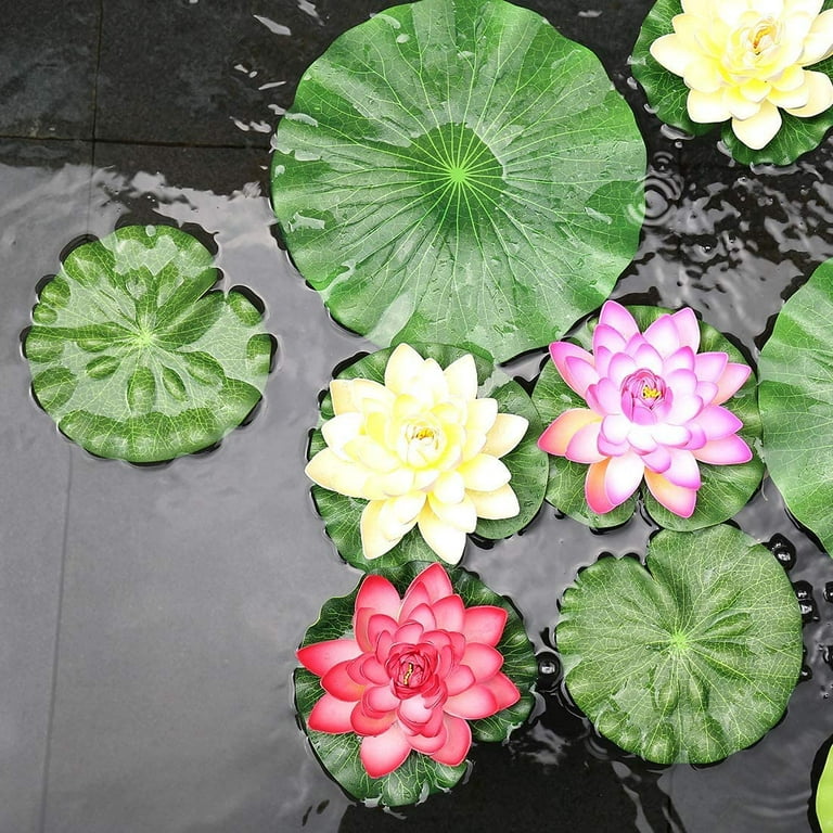 Artificial Lily Pads for Pond, Artificial Flowers Floating Foam Lotus  Flower with Fake Lily Pads, for Pool Garden Koi Fish Pond Aquarium Pool  Wedding Decor 