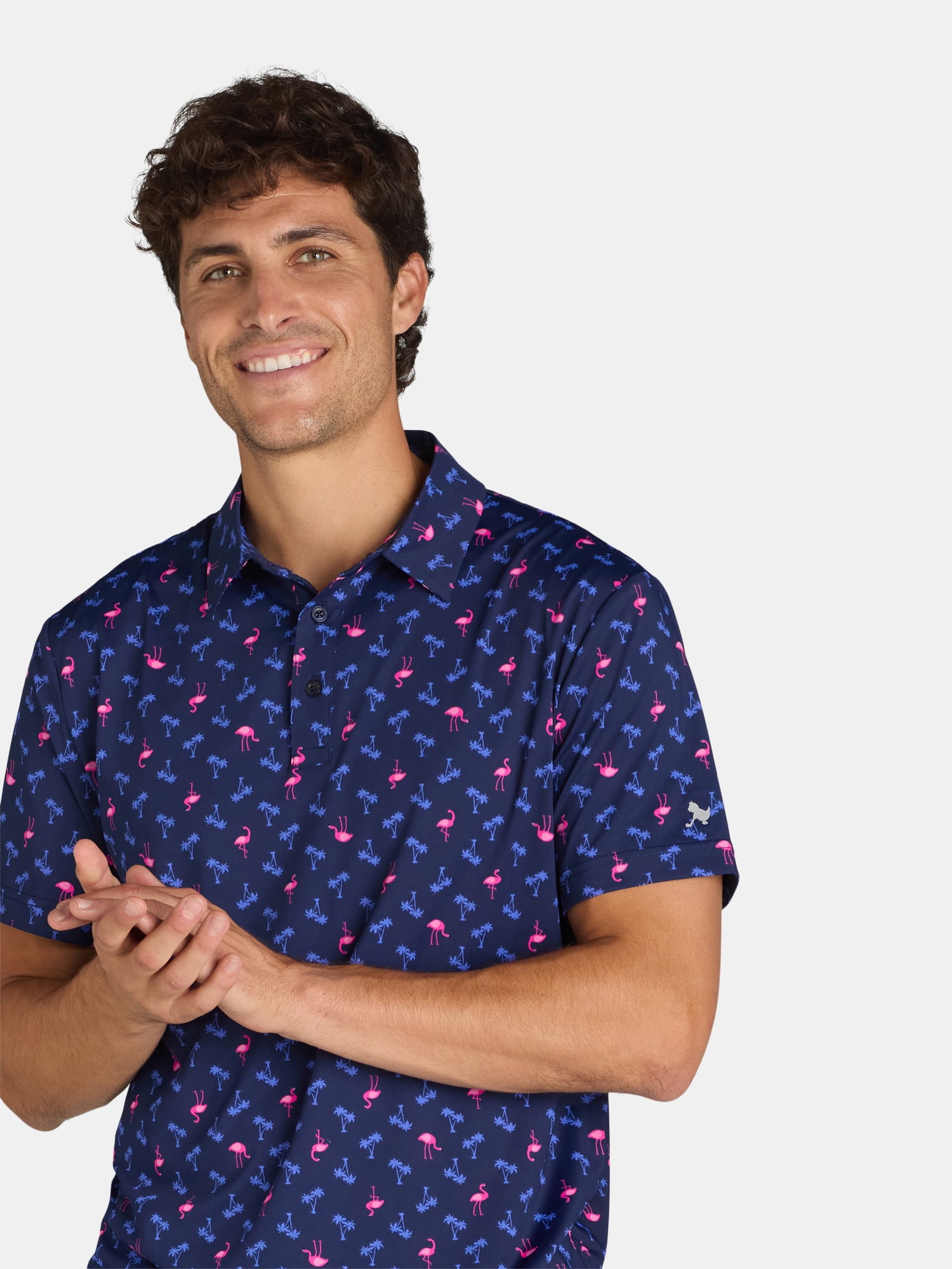Birdie Bound Men's and Big Men’s Printed Golf Polo Shirt with UPF50+, Sizes S-3XL