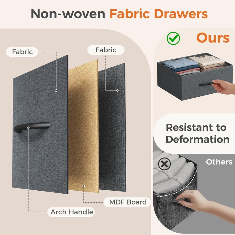Kelno 4 Drawer Fabric Dresser Steel Frame Storage Chest Organizer with Wood Top, Rustic Brown