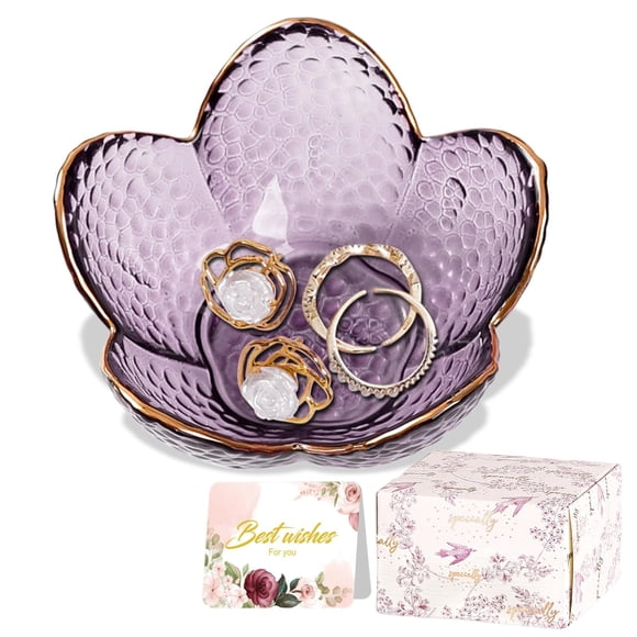 Bandeja para joyas Binoster de vidrio morado en forma de flor 9 x 9 x 4 cm
