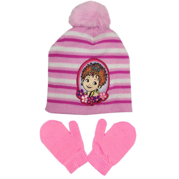 Toddler Girls Disney Fancy Nancy Knit Beanie Hat Pom-Pom & Mittens 2-PC Set