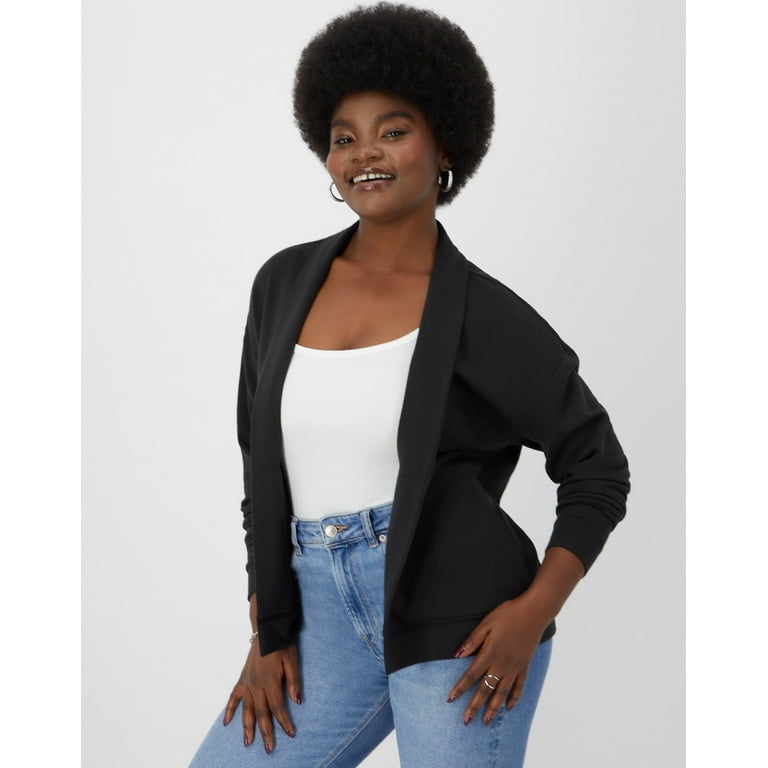 Hanes Originals Women s Soft Brushed Fleece Cardigan Black 2XL