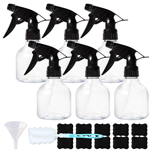 Funnel, Labels and Brush Included Hair 16 oz Empty Refillable Clear Spray Bottles for Cleaning Solutions 6 Pack HINGWAH Plastic Spray Bottles Plants Adjustable Trigger Sprayer Water Squirt Bottle 