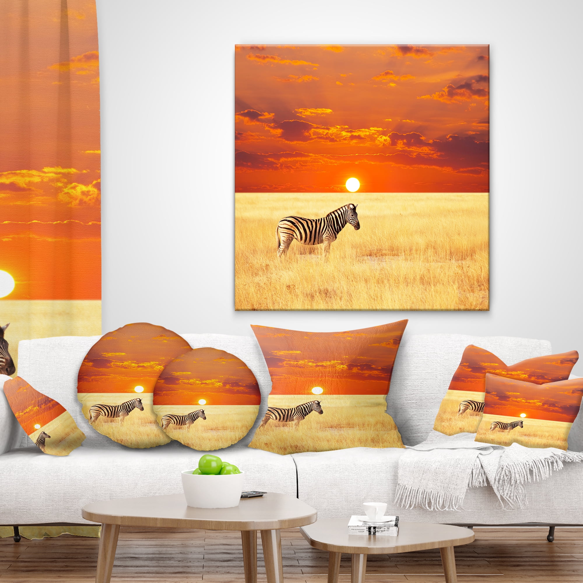 Designart Scenic African View with Zebra - Landscape Printed Throw Pillow - 16x16