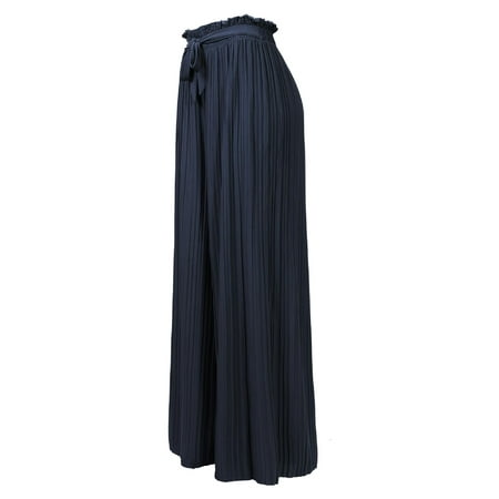 Made by Olivia Women's Ribbon Tie Chiffon Loose Pleated Wide Leg Palazzo Pants Navy Blue (Best Fabric For Palazzo Pants)