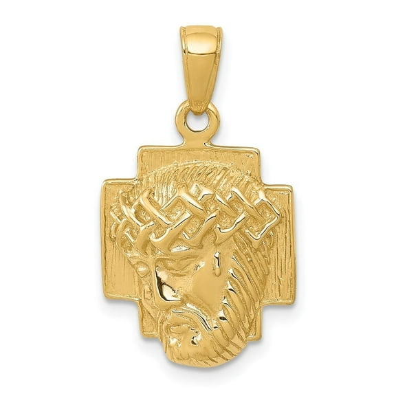 Auriga Fine Jewelry 10K Yellow Gold Polished 2-D Jesus Head with Crown Pendant for Women (L-24.87 mm