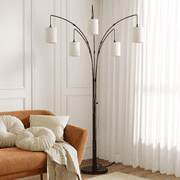 SUNMORY 5 Lights Tree Floor Lamp, 83.5 Large Tall Standing Lamp with Drum Linen Lampshade, Modern Arc Floor Lamps with Heavy Base & 5 Bulbs Included, Mid Century Arched Floor Lamp for Living Room
