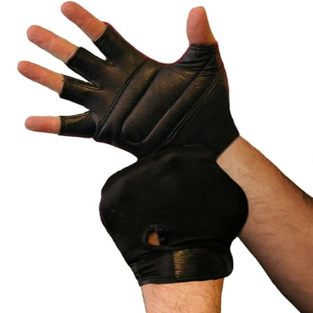 Weightlifting Gloves Padded Real Leather Back Lycra