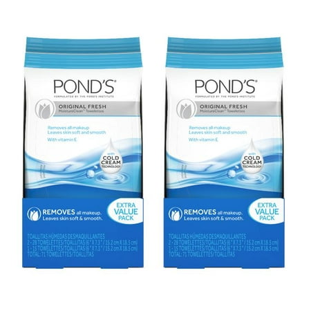 (2 Pack) Pond's MoistureClean Makeup Remover Wipes Original Fresh 75 (Best Organic Face Wipes)