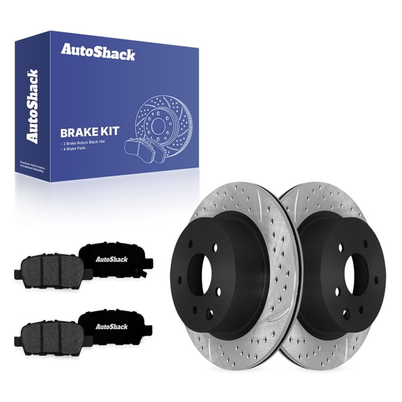 AutoShack Rear Vented Drilled & Slotted E-Coated Brake Rotors   Premium Ceramic Pads 6-PC Brake Kit Replacement for 2007-2008 INFINITI G35 2009-2010 INFINITI G37 ShadowGuard 12.11" (307.7 mm)