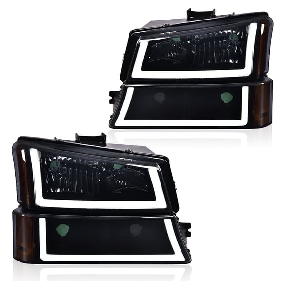 CROSSDESIGN Smoke Lens Amber Corner LED DRL Headlights Fit for 2003-2006 Chevy Silverado/Avalanche