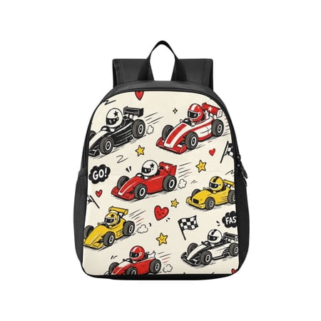 Toddler Backpack Cute Cartoon Race Cars Pattern Waterproof Lightweight Backpack Casual Mini Daypack for Daycare & Travel